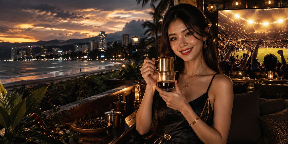 Người dùng tại Đà Nẵng thưởng thức cà phê buổi sáng kết hợp xem kết quả cá cược trên điện thoại